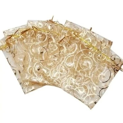 50 PIEZAS Bolsas Premium Organza Oro Cordón Boda Favor Fiestas Joyería Regalos Foto 1 de 4