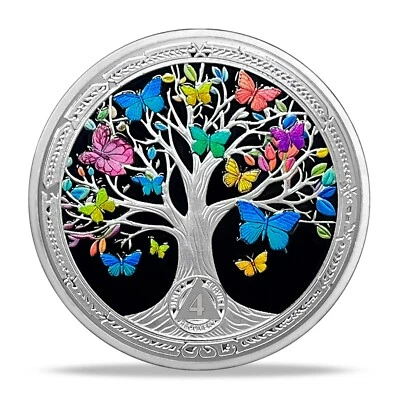 Limited 4 Months Butterfly AA Sobriety Coin Recovery Coin Tree Of Life Men Gifts - Image 1 of 4