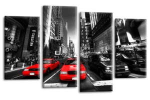 Large New York Canvas Wall Art Print Red Grey Taxi Cab Framed Split Picture - Picture 1 of 5