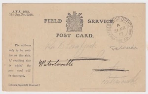 WW1 Field Post Office 84 GREECE 1917 Field service Card to Portsmouth - Southsea - Imagen 1 de 3