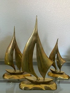 3 Brass Enesco Sailboats, 11.5", 9.5", 7.5" - Picture 1 of 10