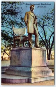 1940's ABRAHAM LINCOLN PARK MEMORIAL CHICAGO ILLINOIS IL VINTAGE LINEN POSTCARD - Picture 1 of 2