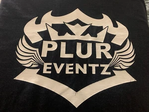Vintage PLUR Eventz T Shirt Black Large Rave Club Party Promotion LA SF Peace - Picture 1 of 4