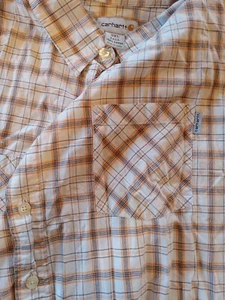 Carhartt Shirt Mens 3XL Tall Orange Plaid Button Up Short Sleeve Outdoor Western - Picture 1 of 8