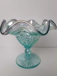 Fenton 95 Anniversary türkis schillerndes Glas Sorbet Fuß Süßigkeitenschale - Bild 1 von 8