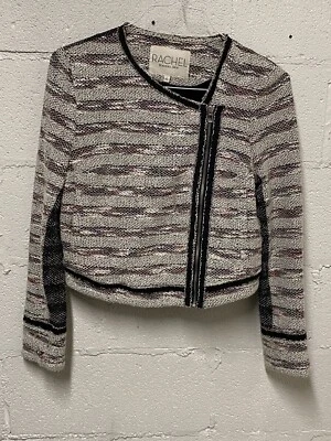rachel roy blazer Large ivory multi color tweed zippered jacket - size L - Image 1 of 4