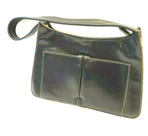 Vintage Mondani New York Black Synthetic Leather Double Pockets Handbag Purse - Picture 1 of 7