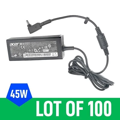 Lot of 100 Genuine Acer AC Adapter Laptop Charger 19V 2.37A 45W 3.0 1.1mm & Cord - Image 1 of 4