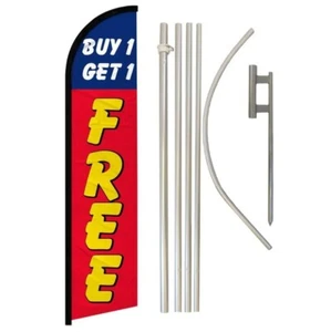 Buy 1 Get 1 Free Advertising Windless Banner Flag & Flag Pole Kit & Ground Spike - Picture 1 of 1