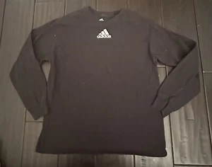 Adidas Kids T-Shirt Youth Boy's Small 8 Black Knit Long Sleeve Logo Active - Picture 1 of 5