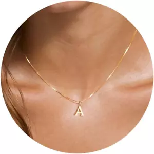 Gold Initial Necklaces for Women, Dainty Gold Letter Necklace Tiny A-Z Pendant C - Picture 1 of 12