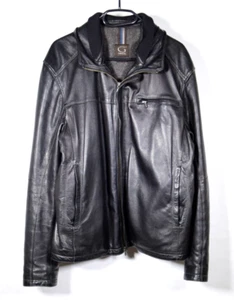 GIMO'S mens Black PELLE LEATHER JACKET Size L Full zip Detachable collar | Italy - Picture 1 of 16