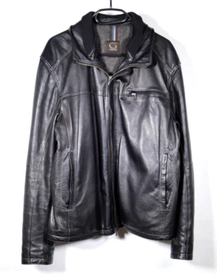 GIMO'S mens Black PELLE LEATHER JACKET Size L Full zip Detachable collar | Italy - Image 1 of 4