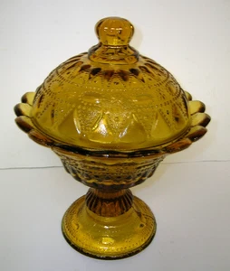 Vintage Kemple Wheaton Amber Lace and Dewdrop Covered Candy Dish Jar Compote - Picture 1 of 5