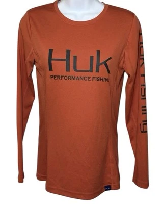 Женская футболка Huk небольшая с длинным рукавом оранжевая функциональная рубашка для рыбалки - Изображение 1 из 4
