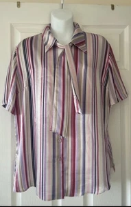 Vintage Perrie Striped Pussybow Shirt Size 16 Excellent - Picture 1 of 8