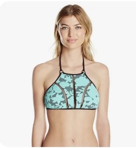 Neu Neu mit Etikett Nanette Lenore Jacquard Stargazer Schwimmen Oberteil Neckholder Bikini grün schwarz M - Bild 1 von 9