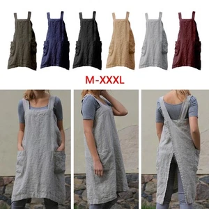 Linen Apron with Large Pocket Cross Back Gardening Works for Women Men Wife - Picture 1 of 43