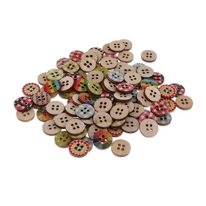 Set of 100 Assorted Colors Printed Wooden Buttons 4 Holes for Clothes Scrapbook - Picture 1 of 5