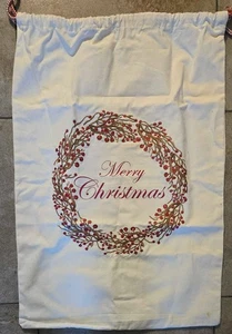 Christmas Santa Sack 30in Long and 20in Wide-Embroidered Merry Christmas Wreath - Picture 1 of 7