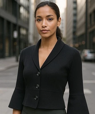 Chaqueta cárdigan Alfani para mujer negra tejida manga campana recortada talla grande Foto 1 de 4
