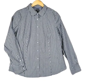TALBOTS Top Women's 14 (Large) Checked Gingham Button Up Metallic Accent Blouse - Picture 1 of 10