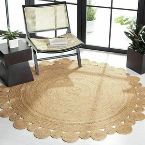 Rug Jute Round Natural Reversible 100% Jute Braided Modern Rustic Look Style Rug - Picture 1 of 7