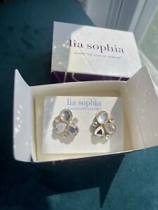 NEW IN BOX Lia Sophia "Icon" Gold Tone Clustered Cut Crystals Stud Earrings