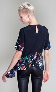 Preen by Thornton Bregazzi Wilson Printed Georgette Top Black Flower Check - Picture 1 of 6