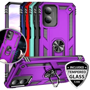 For Motorola Moto G Play 4G 2024 Ring Case Magnetic Metal Stand +Tempered Glass - Picture 1 of 43