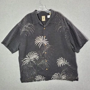 Jamaica Jaxx Men Button Up Shirt 2XL Black Leaf Print 100% Silk Hawaiian Collar - Picture 1 of 9