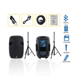 12" 2-Way Active BT Speakers Pair Duty Tripod 2000W Powered Audio Speaker Stands - Picture 1 of 12