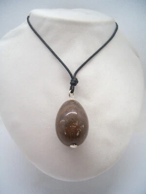 Ciondolo in ARGENTO 925 con uovo in AGATA naturale - pendente Pietra Dura - - Immagine 1 di 4