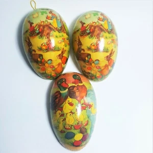 Antique German Paper Mache Easter Egg Candy Container Rabbit Egg Hunt & Ducks - Picture 1 of 8