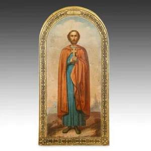 RUSSISCHE IKONE ST FLORIAN ORTHODOX CHRISTENTUM BEMALTE HOLZTAFEL RUSSIA - Bild 1 von 3