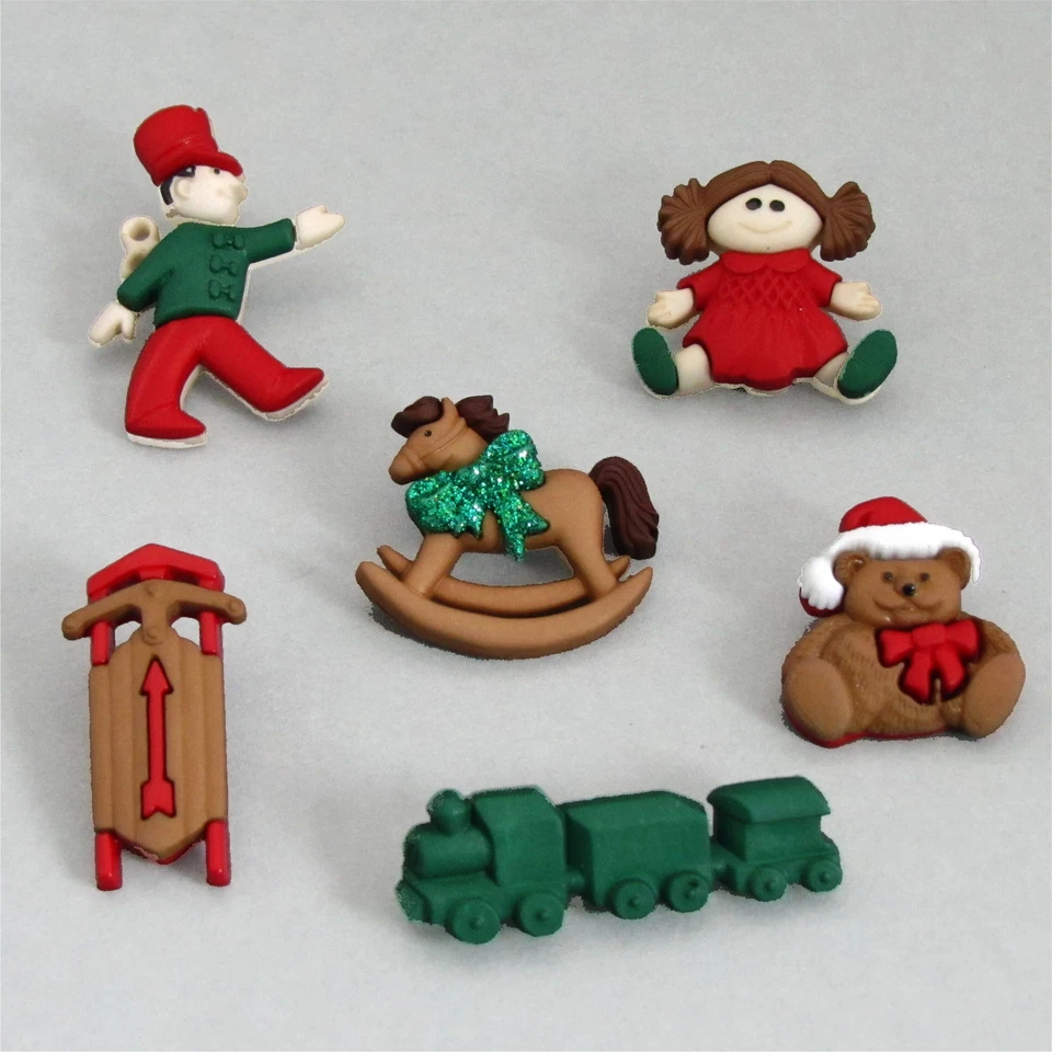 Puppe, Bär, Zug, Schaukelpferd Weihnachten, Patchwork Scrap Bastel, Knöpfe Knopf - Bild 1 von 1