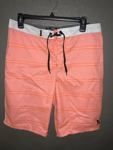 HURLEY BOYS Bright Mango Striped Board Shorts Size 20/30 NWT - Picture 1 of 3