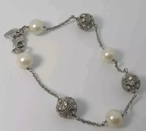 Carolee Pearl Rhinestone ball float design Chain 7 1/2" Bracelet - Picture 1 of 10
