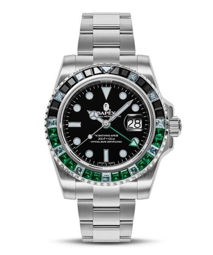 A BATHING APE (BAPE) Orologio Bape A Bathing Ape tipo 2 BAPEX pietra cristallo nero verde BKXGR in scatola