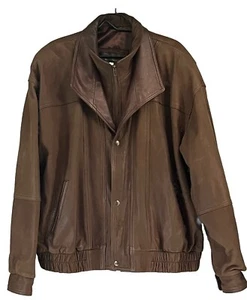Vintage Mens Brown Leather Bomber Jacket Coat  Leonardo Size XXL - Picture 1 of 10