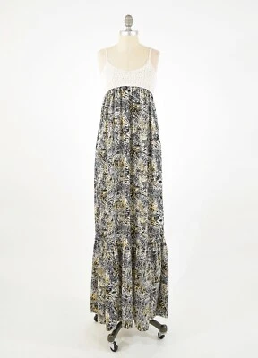 Torn by Ronny Kobo Dress S Crochet Knit Bodice Empire Waist Animal Print Maxi - Image 1 of 4