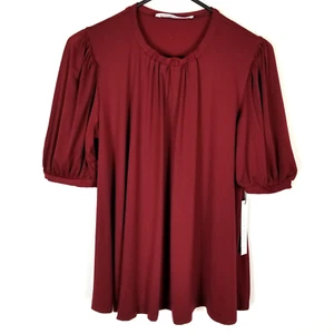 Susana Monaco Women's Burgundy Crew Neck Puff Short Sleeve Blouse Top XS - Picture 1 of 2