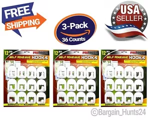 36 Ct. White Self Adhesive Plastic Square Hook Small Wall Mount Hanger Bathroom - Picture 1 of 9
