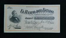 Colombia 50 Cents (Cincuenta centavos) 1900 P-S503r Banco del Estado. XF. Rare!