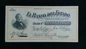 Colombia 50 Cents (Cincuenta centavos) 1900 P-S503r Banco del Estado. XF. Rare! - Picture 1 of 2