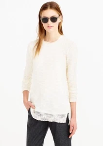 Suéter J.CREW Marfil Tejido Abierto Dobladillo Dividido Túnica Cuello Redondo Gauzy Claro Talla M #B6434 - Imagen 1 de 8