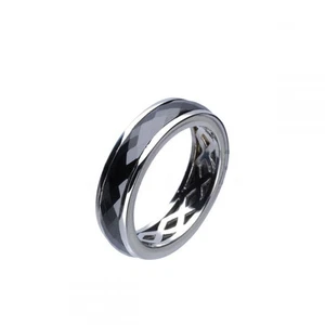 Schwarz Damen Ring Keramik Sterling 925 Silber Keramikring facettiert Rhodiniert - Bild 1 von 1