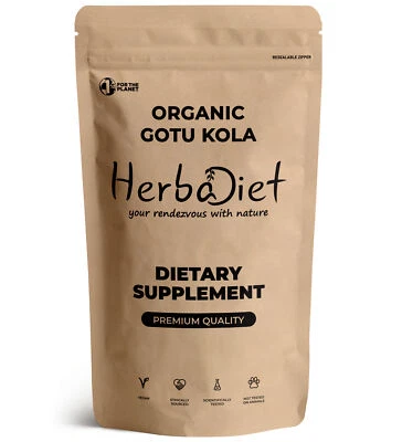 HERBADIET 100% Organic Gotu Kola Leaf Centella Asiatica Powder PURE For Anxiety, Calm Mind