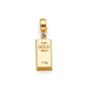 Real 14k Yellow Gold 999.9 fine gold bar brick 1 kg Pendant Charm Mens Womens - Picture 1 of 5