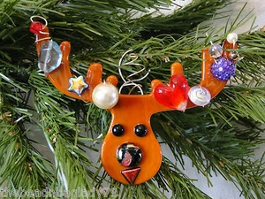 ¡NUEVO SUZ! "ADORNO COLGANTE DE VIDRIO ""ALCE DE NAVIDAD"" #02 - FIRMADO, HECHO A MANO EN EE. UU.! - Imagen 1 de 4